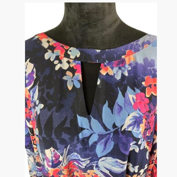 Vintage Roz n Ali Floral Print Belle Sleeve Chiffon Multicolor Dress Sz 16 EUC - Picture 2 of 12